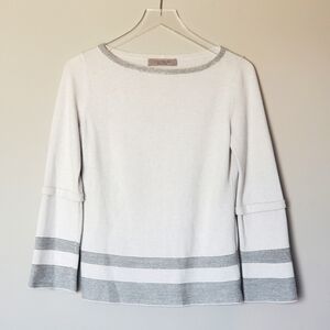 D. Exterior Cashmere Retro Striped Bell Sleeve
